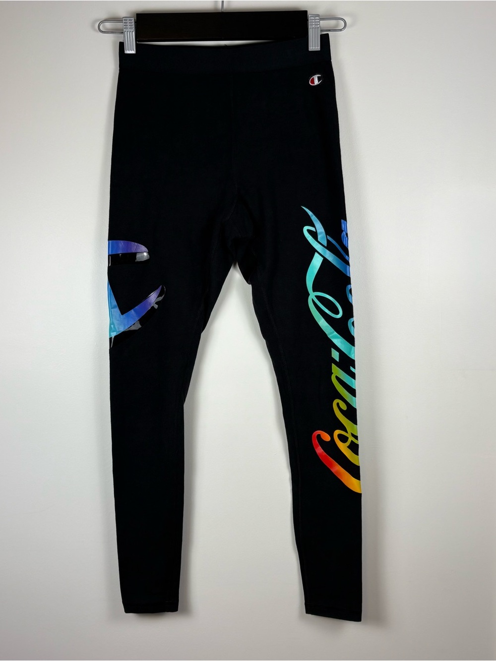 Champion x Coca-Cola Women’s Black Leggings Size Small Rainbow Iridescent Logo